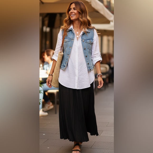 Designs By Julie Black Crushed Crinkle Flared Super Maxi Pull On Skirt Women M - Picture 7 of 12